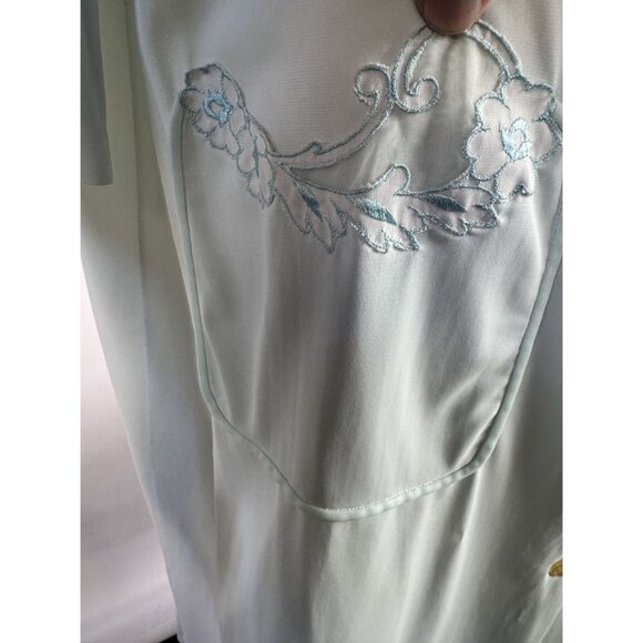 Vintage Light Blue Button Down Robe With Floral Embroidery & Pocket - Picture 7 of 16
